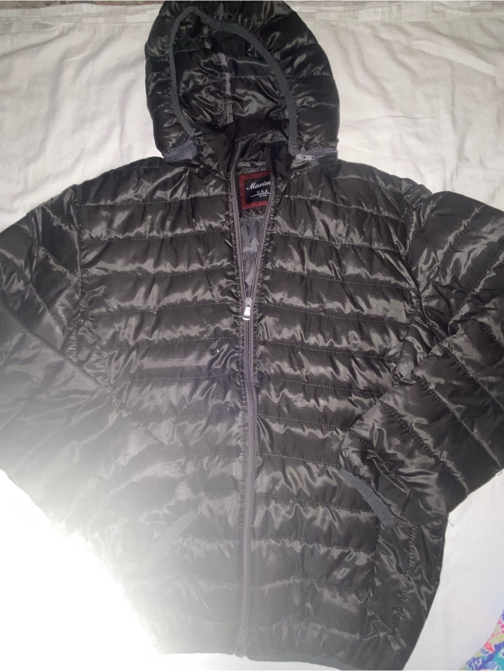 Men's Black Quilted Hooded Jacket
